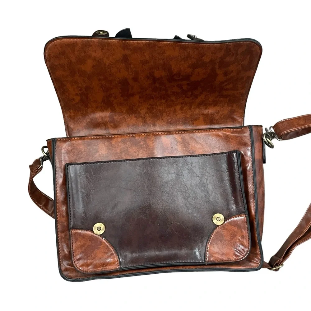 Ecosusi Bag Faux Leather Messenger Bag Purse Bow Travel Vintage Ipad Pocket - Picture 4 of 5